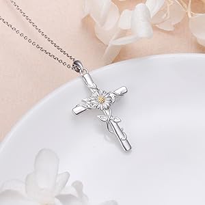 Amazon.com: Daisy Cross Necklace for Women 925 Sterling