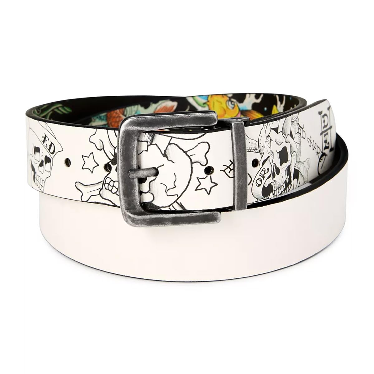 ED HARDY Herren 38 mm Koi & Totenkopf Print Graphic Twist Reversible Gürtel