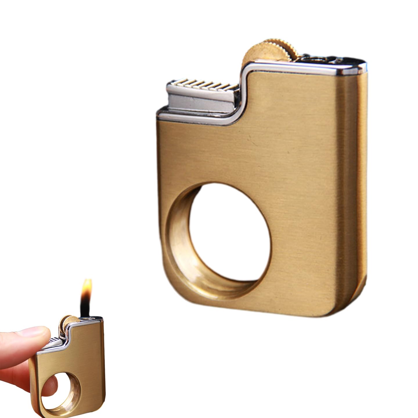 Creative Ring Buckle Grinding Wheel Lighter, Butane Torch Soft Flame, Refillable Butane Lighter (No Gas) Gold
