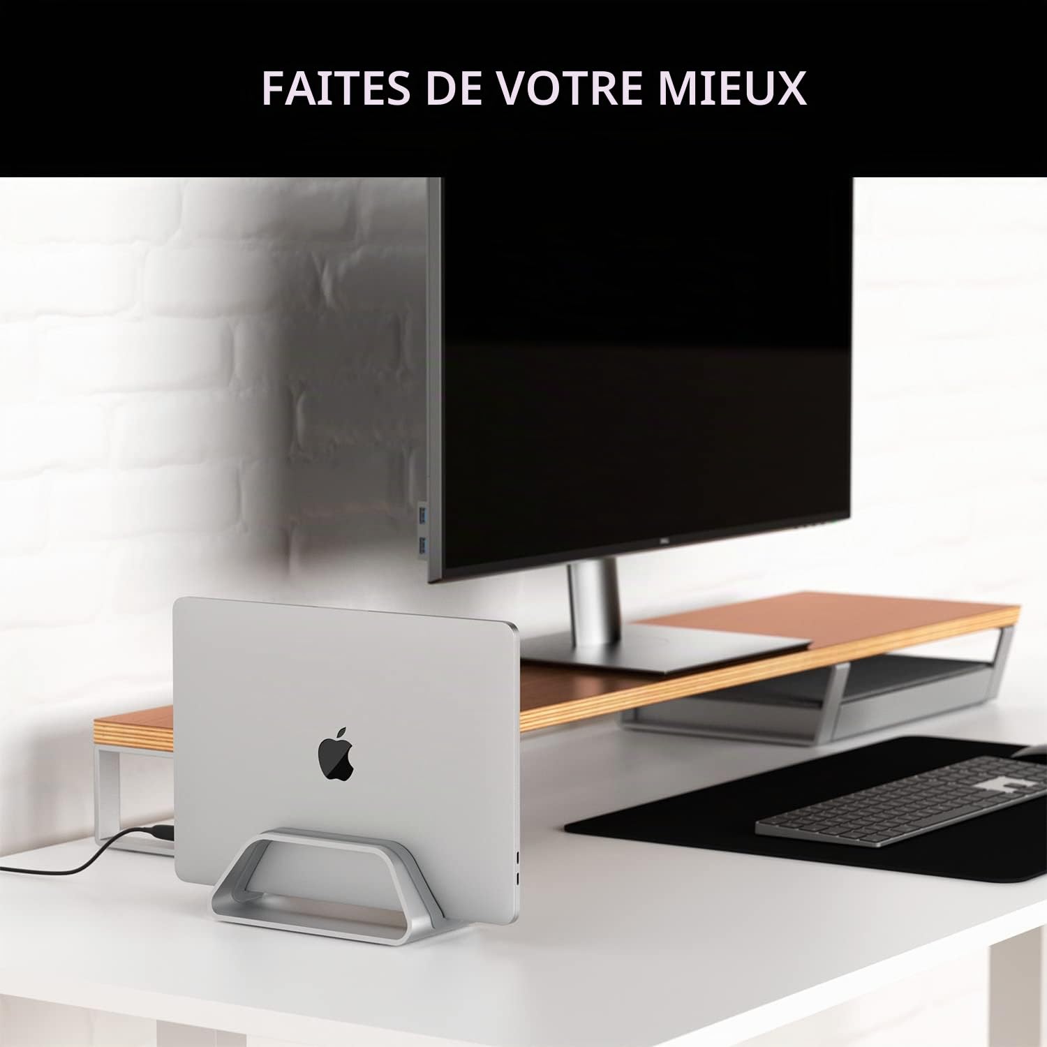HumanCentric Support Vertical Compatible avec MacBook Pro et MacBook Air, Support de Bureau pour Laptop, en Aluminium, Inserts interchangeables pour s'adapter à différents modèles, argenté