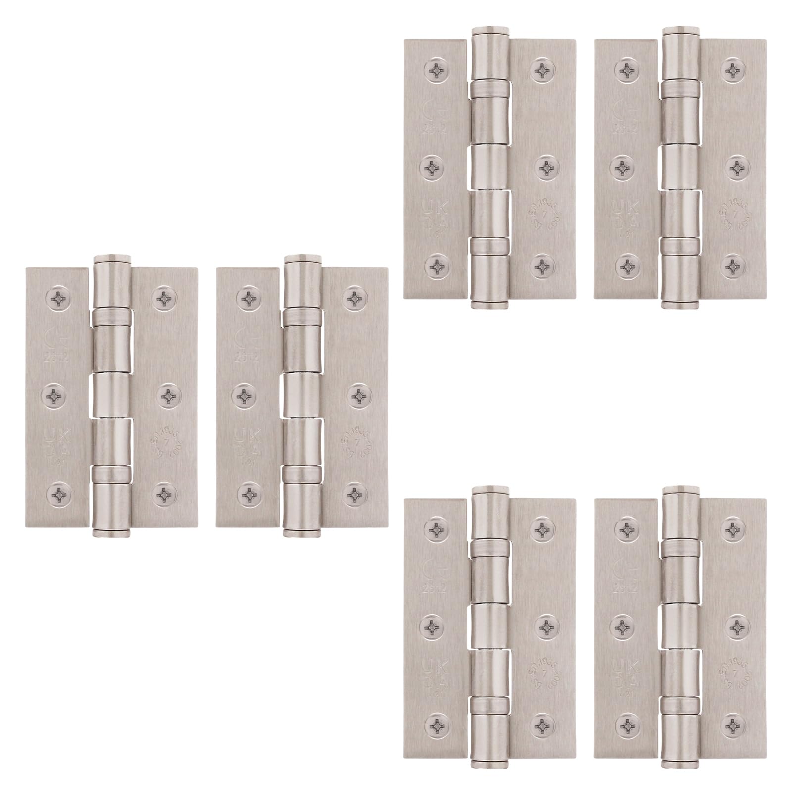 EAI Satin Door Hinges | 3 Inch / 76mm Satin Nickel Internal Fire Door Hinges | 3 Pairs