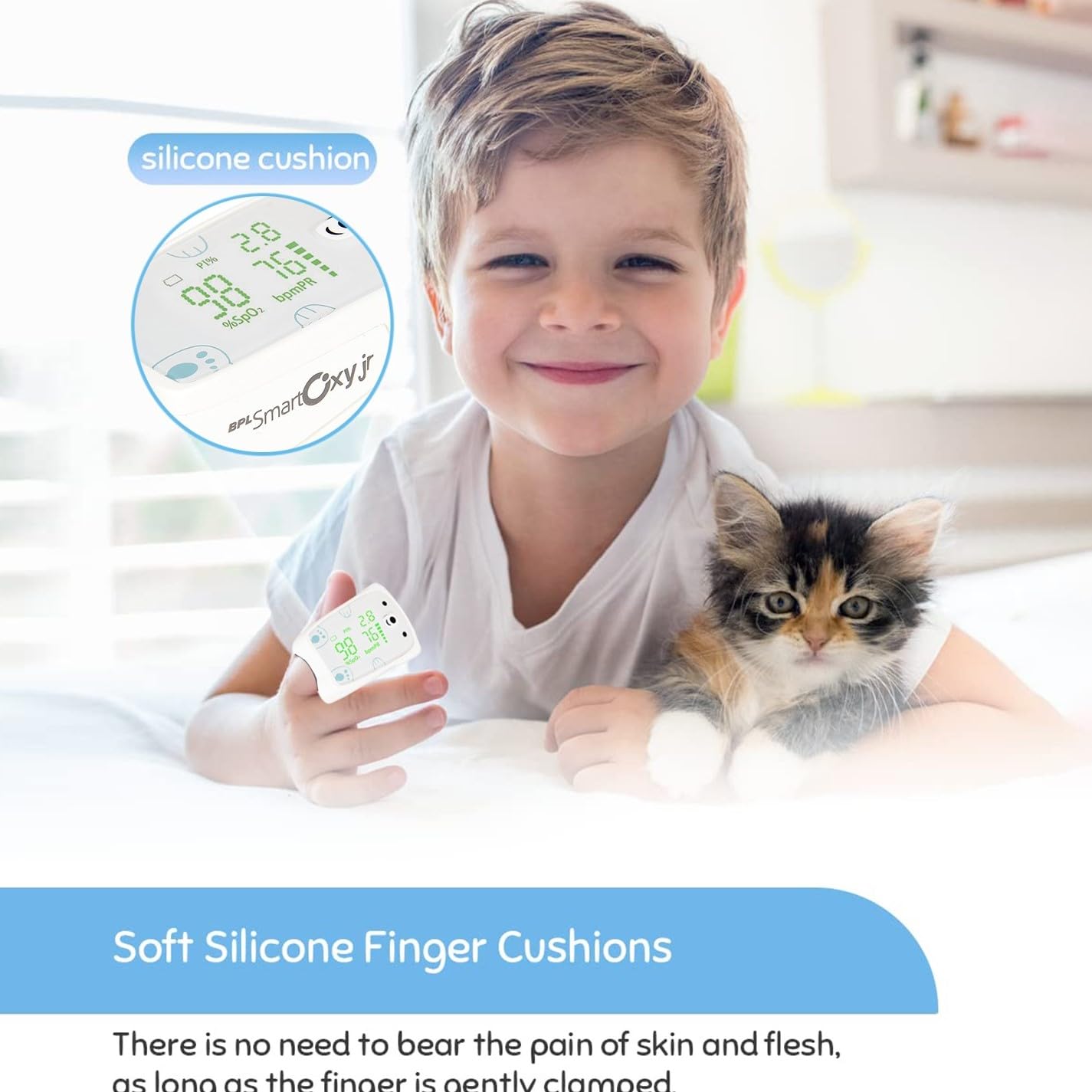 BPL Medical Technologies Smart Oxy Junior Fingertip Pulse Aximeter for children. High accuracy | SPO2 | Perfection Index | OLED performance | Heart rate | Age Limit - 3-12 years - White BPL Medical Technologies Smart Oxy Junior Fingertip Pulse Aximeter for children. High accuracy | SPO2 | Perfection Index | OLED performance | Heart rate | Age Limit - 3-12 years - White