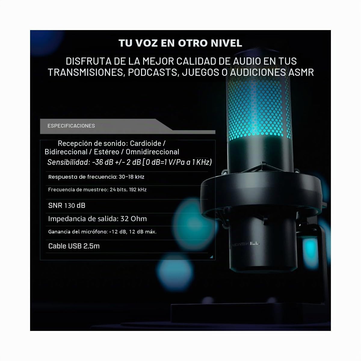 NEWSKILL Apholos Pro Micrófono Micrófono RGB Condensador 4en1