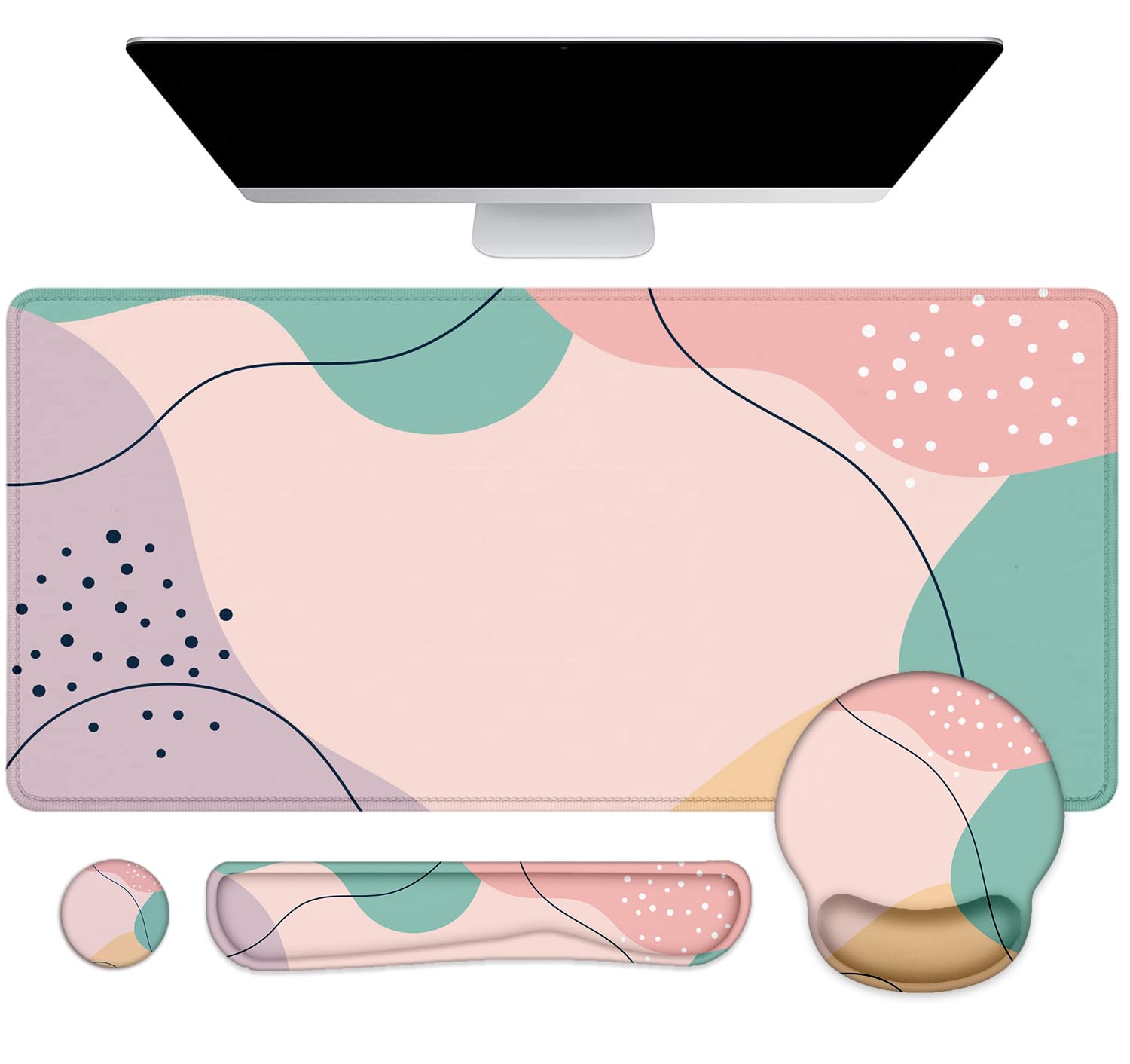 LATEEFAH Mouse Pad with Wrist Rest, Large Mouse Pad, Ergonomic Gaming Desk Pad Keyboard Wrist Rest Set, 4-in-1 Desk Mat Keyboard Mat for Home, Office