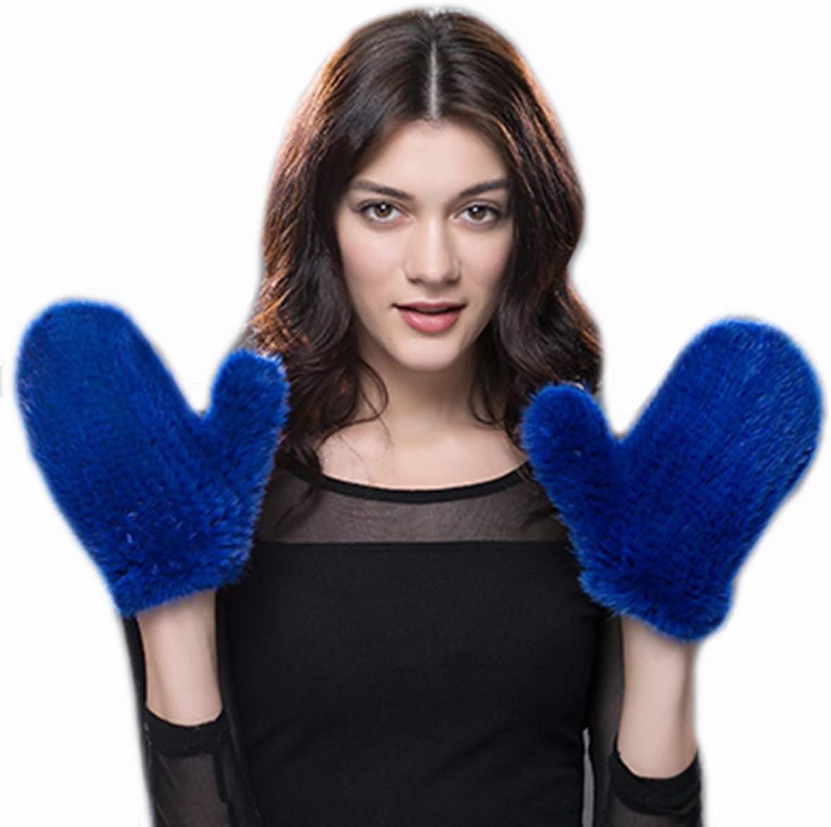 Real Mink Hair Knit Full Cover Mitten Gloves Women Men with High Elasticity Winter Warm