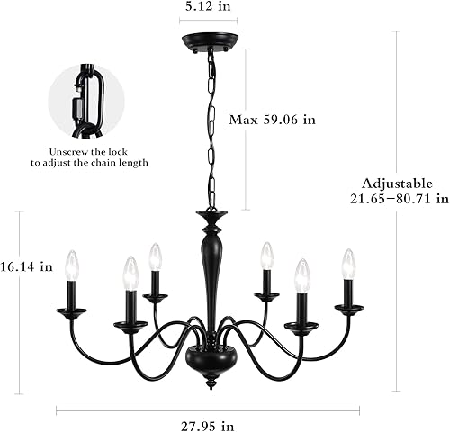 Miniatura 5 de ADSENSTY Candelabro de casa de campo negro con 6 luces, lámpara de campo francés, accesorios de iluminación rústica, lámpara industrial moderna,