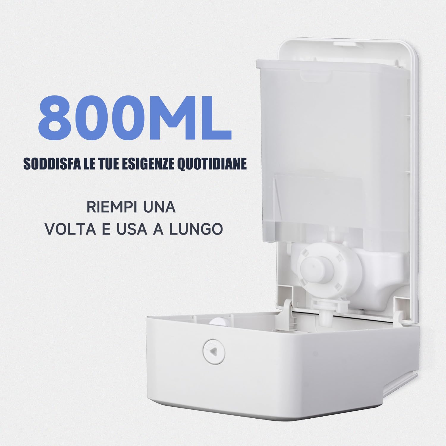 AIKE AK1006 Dispenser Sapone Bagno Muro, 800 ml Manuale in Plastica, Liquido per Mani Commerciale, Bianco