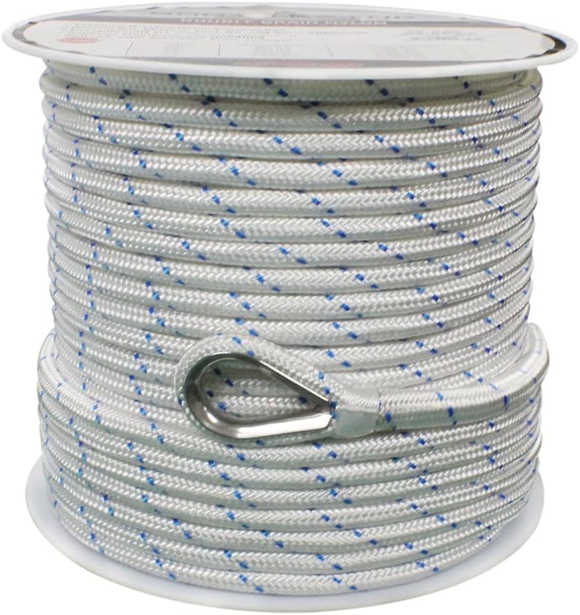 Extreme Max 3006.2514 BoatTector Double Braid Nylon Anchor Line with Thimble - 1/2" x 150', White with Blue Tracer - Image 2