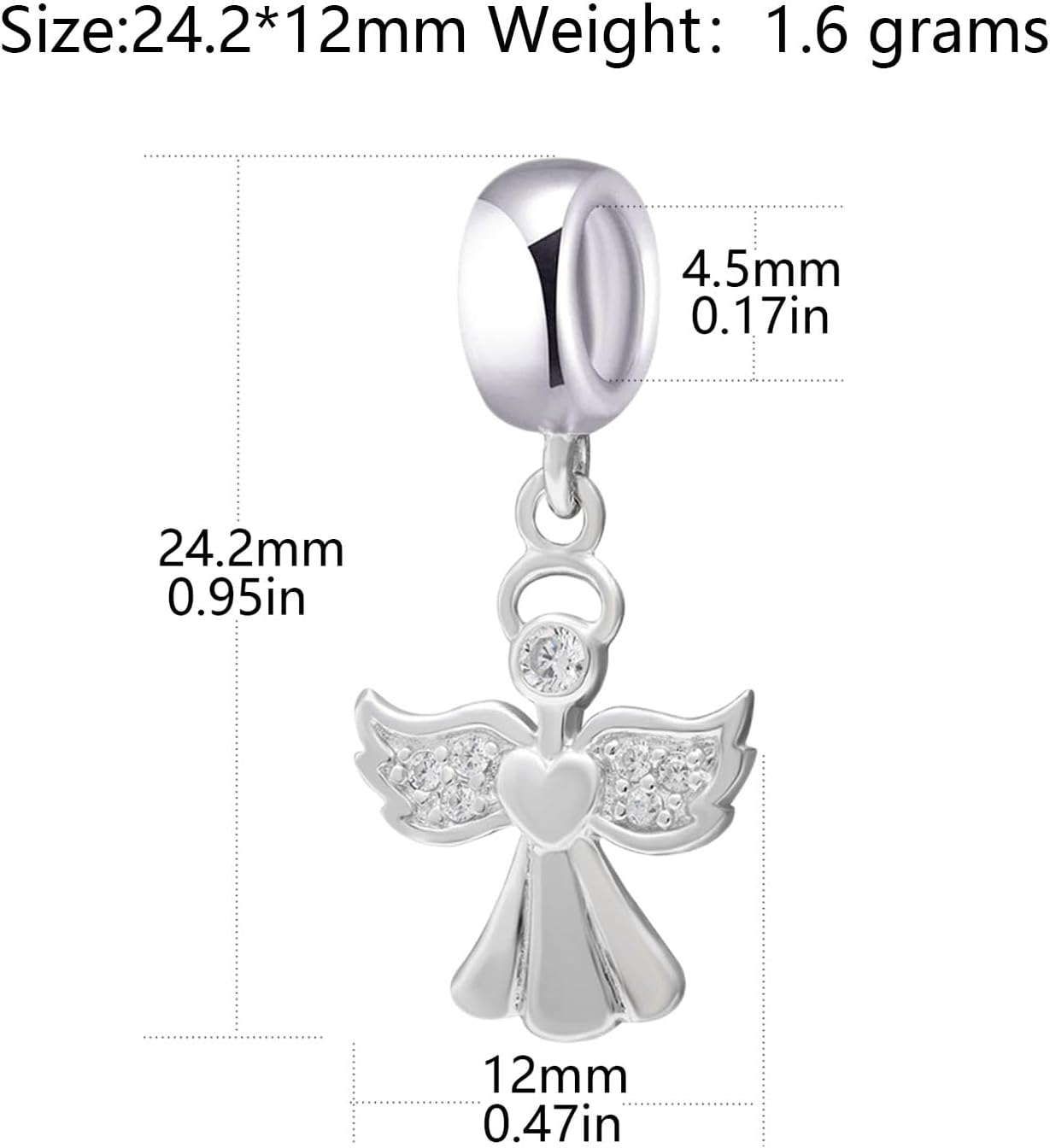 925 Sterling Silver Angel Charm Wing Bead Birthday Anniversary Christmas Pendant for Pandora Charms Bracelet - Image 2
