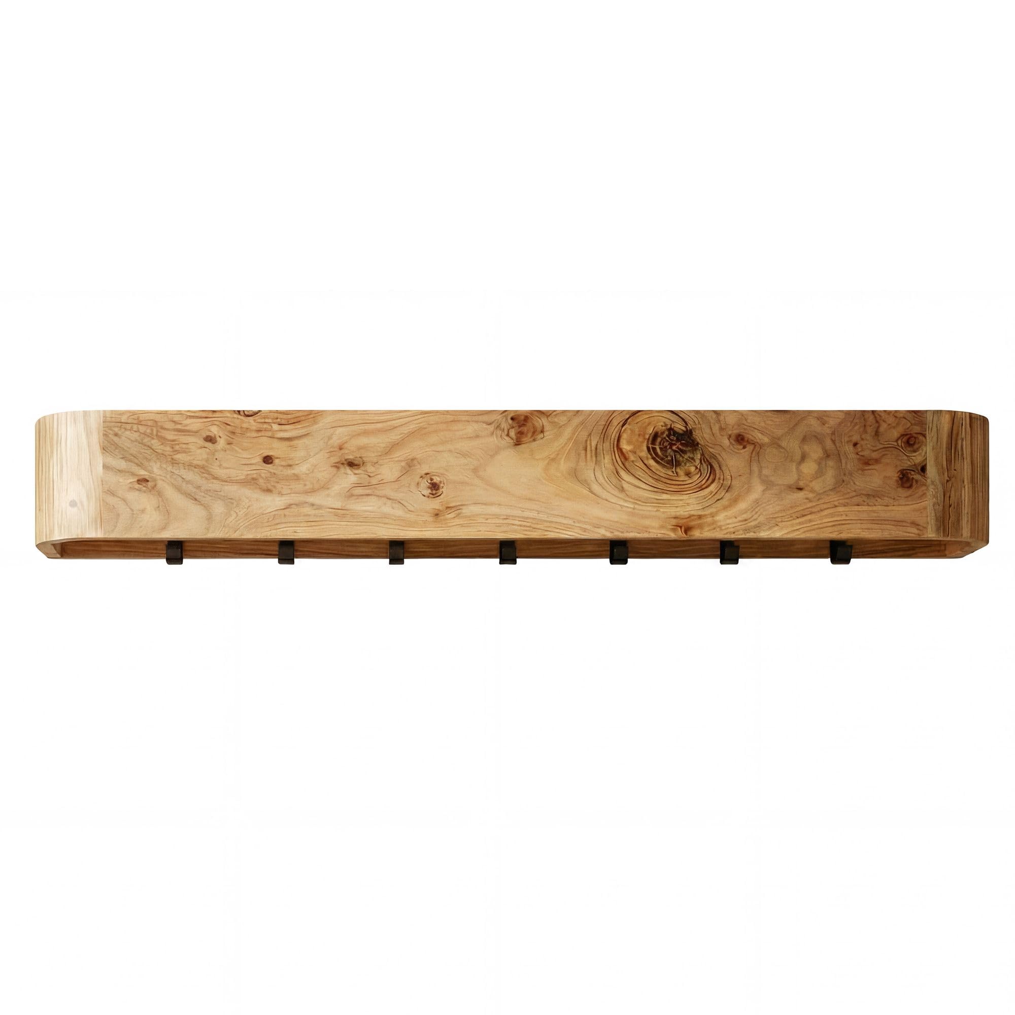FineBuy Wieszak Ścienny 100x20x20 cm Lite Drewno Akacjowe, 7 Haczyki | organiczny panel garderobiany w stylu skandynawskim, wieszak ścienny z drewna, listwa z haczykami ręcznie wykonana