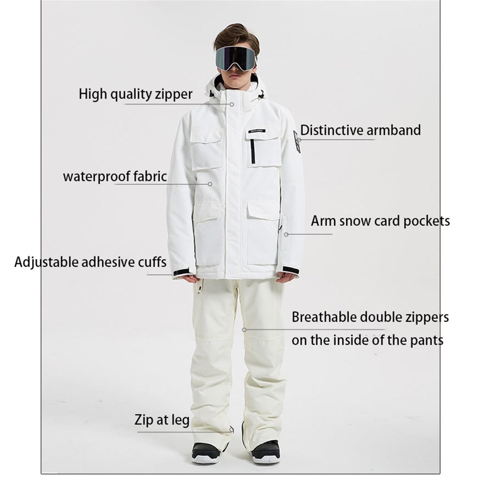 Yytcsjz Tuta Da Sci In Due Pezzi, Completo Invernale Da Uomo In Caldo Peluche Con Cappuccio Per Tenere Al Caldo Giacca E Pantaloni, Set Di Tute Da Sci Spesse E Isolate, Per Lavoro All'aperto