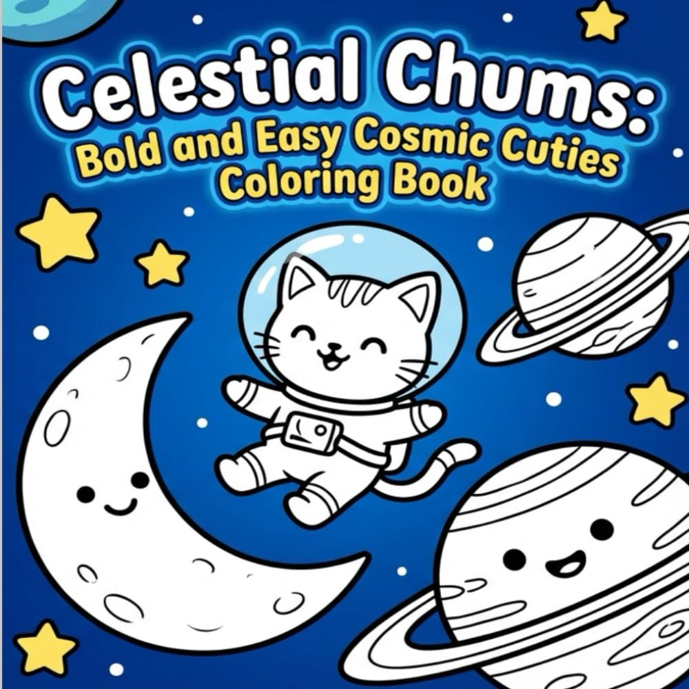 Celestial Chums: Bold and Easy Cosmic Cuties: A Minimalist Space Coloring Book for Beginners with Thick Outlines, Cute Astronaut Animals, and Simple Galaxy Scenes for Stress Relief