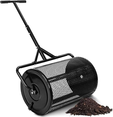 OSBELE Esparcidor de abono de 24 Pulgadas, esparcidor de turba y Musgo, esparcidor de estiércol de Malla metálica Liviana con Mango Ajustable en Forma de T para Plantar y sembrar, esparcidores de f