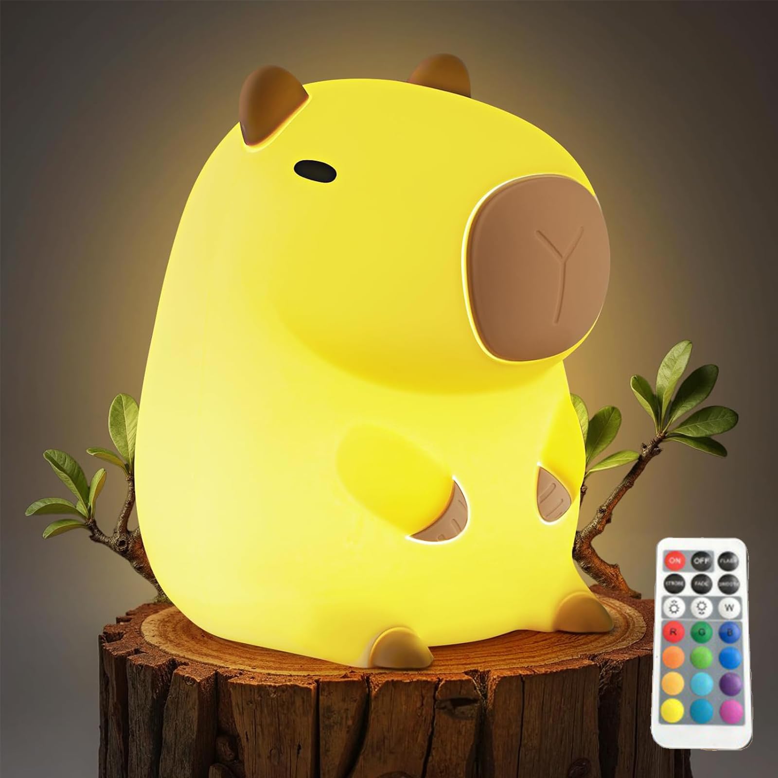 Birbann Red, Yellow, Blue, Green. Green, White, Purple. Capybara Cute Night Light, Nursery Lamp, 7-Color Rgb & 3-Level Warm Dimmable Warm And Remote Control, Gift For Kids,Silicone Capybara Nightlights,Baby Nursery College Dorm Kawaii Décor