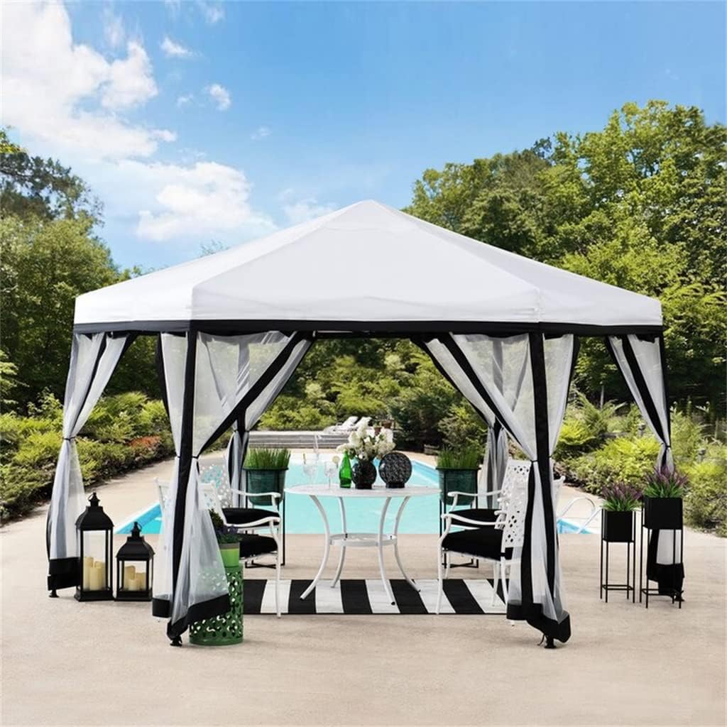 11x11 Ft. 2-Tone Up Portable Hexagon Steel Gazebo, White & Black/Gray(D)
