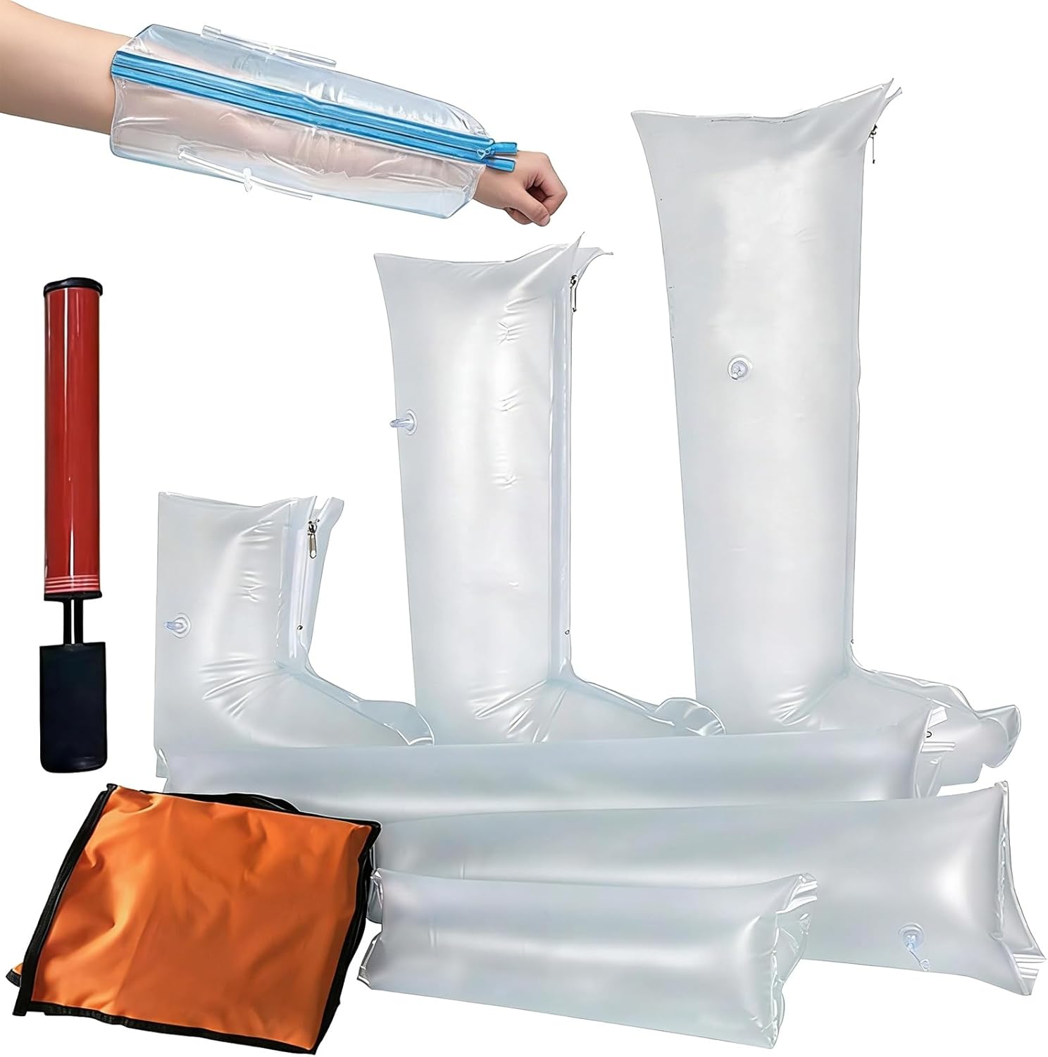 First Aid Air Splint Kits, 6 Portable PVC Inflatable Splints with Hand ...