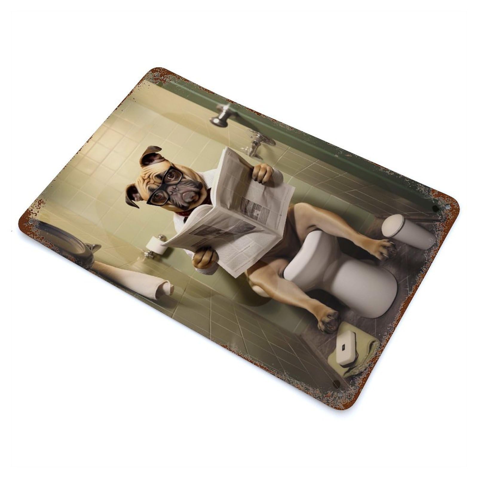 Dog Toilet Newspaper Vintage Metal Tin Sign 11.8"x7.9", Industrial Home Decor for Garage, Pub Or Kitchen