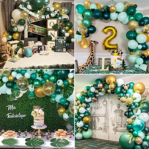 Image of Dark Green Latex Balloons 12inch, 62pcs Helium Forest Green Balloons, Party Decorations Supplies or Arch Decor for Birthday, Jungle, with Matching Color Ribbon