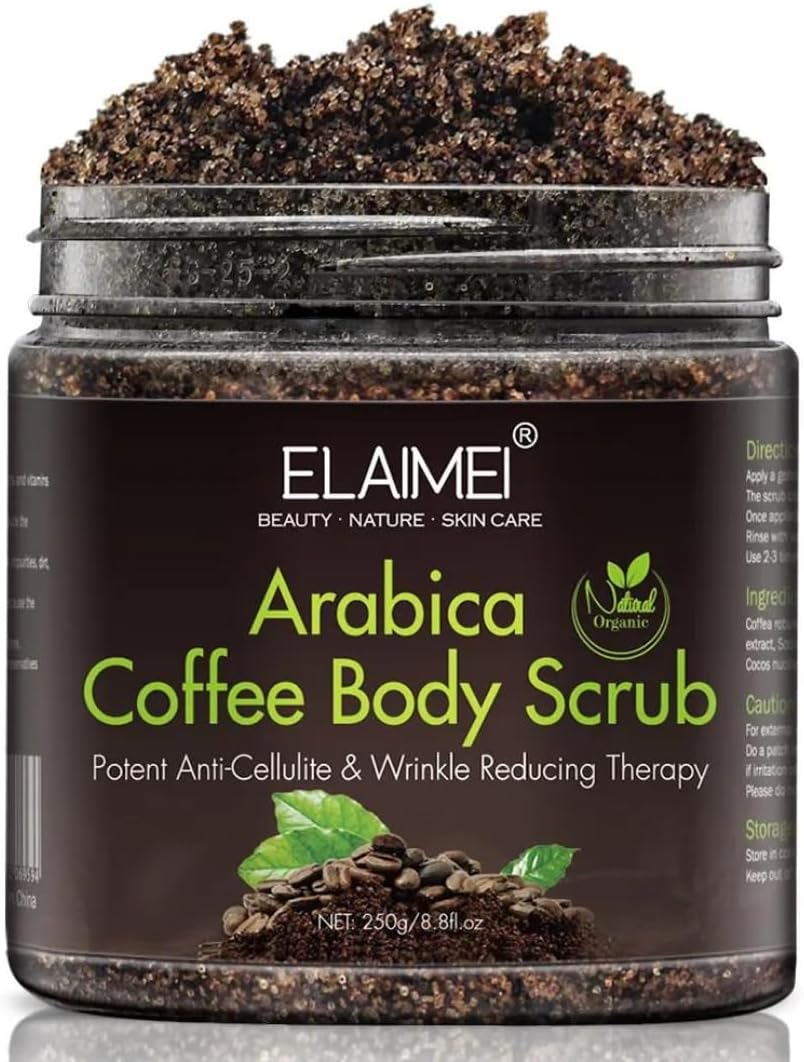 NIKITA.VIVI Arabica Coffee Body Scrub 250g | Body Scrub with 100% Natural Organic Coffee, Coconut and Shea Butter |Anti Cellulite Wrinkle Reducing Skin Exfoliator for Face Body Hand & Lip Exfoliate