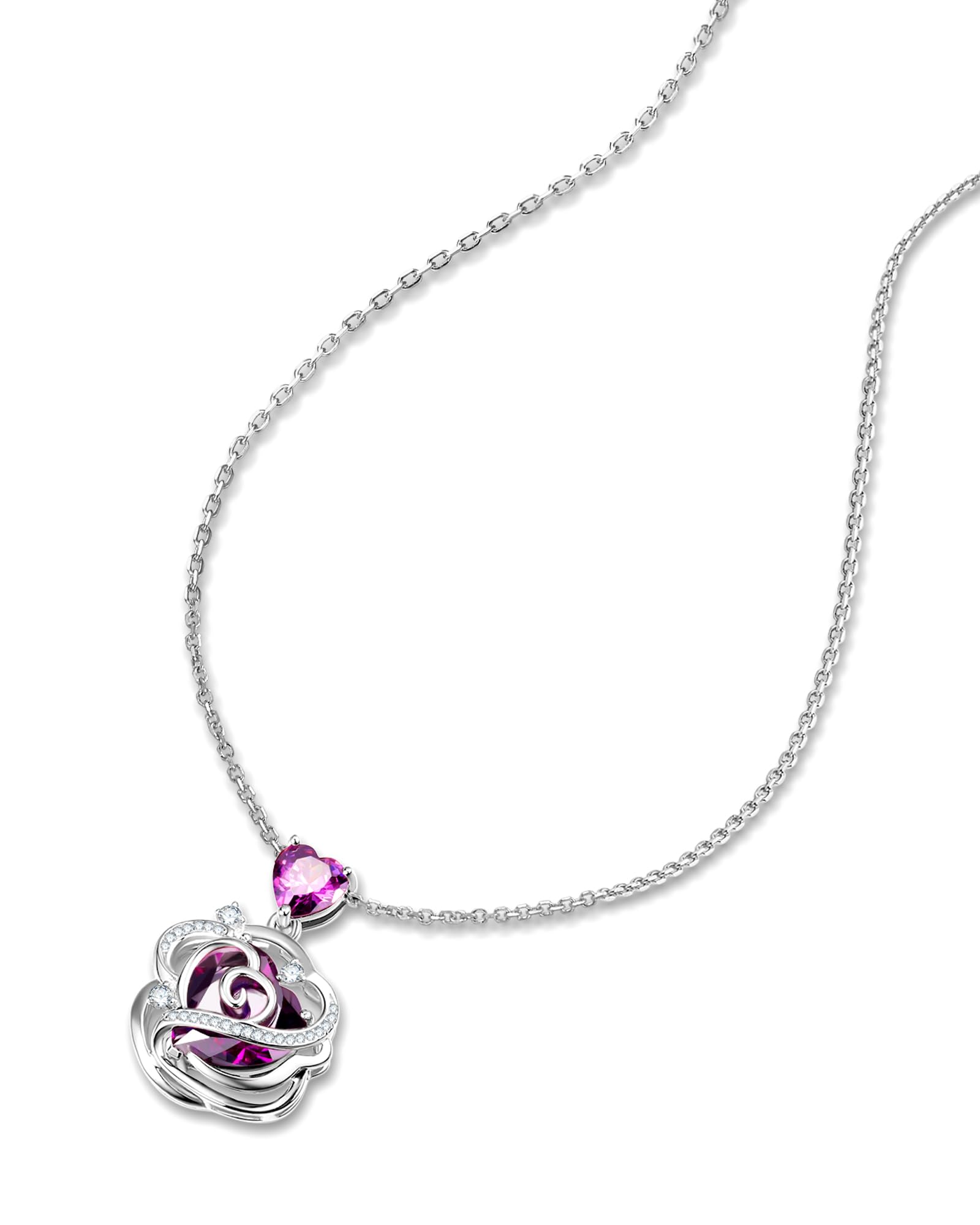 FANCIME Rose Anhänger Halskette für Damen mit Herz künstliche Geburtsstein | 925 Sterling Silber Kette vergoldet mit imitierter Edelsteine Blume Schmuck Weihnachten Geburtstag Geschenke für Frau Sie Mam