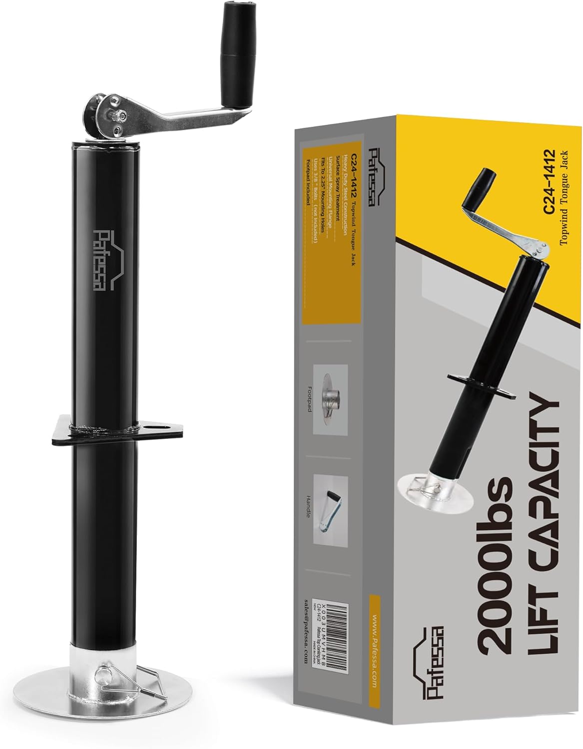 Trailer Tongue Jack 2000lb Lift Capacity, 15" Lift A-Frame Heavy Duty - Manual Sidewind Utility Trailer Jack for RV Camper