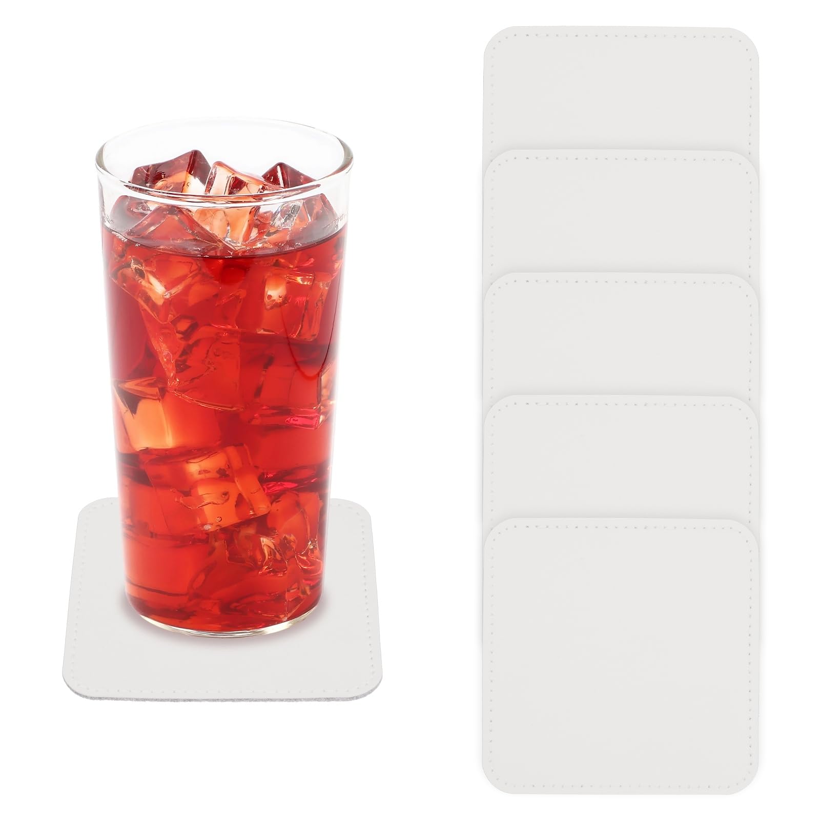 sourcing map 5Pcs PU Leather Coasters, 4x4" Square Drink Coasters Heat Resistant Water Absorbent Non Slip Cup Mat for Home Office Kitchen Bar Coffee Table Housewarming Gifts Decor, White