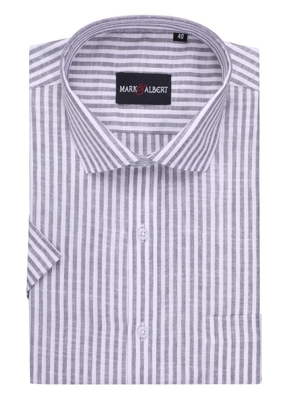 Image of MARK & ALBERT Men's Half Sleeve Cotton Linen Striped Shirt