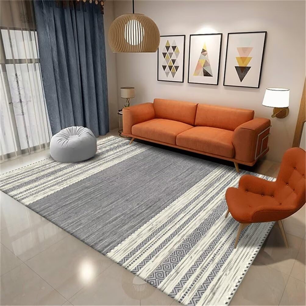 Tapis de salon gris 200x300 cm lavable et antidérapant
