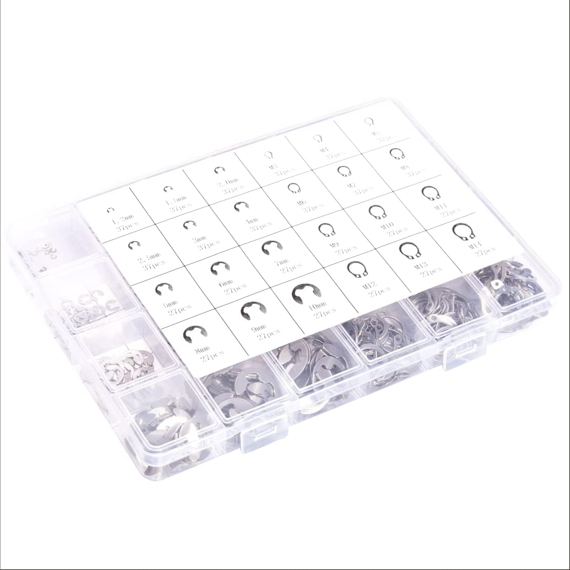 Mariyandh 327Pcs E-Clips Circlip Retaining Rings Assortment Set(1.2mm-10mm) and C-Clips External Retaining Rings Snap Rings Assortment Kit Circlip 304 Stainless Steel(M3-M14)，24 Sizes