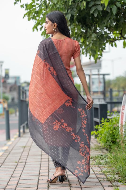 Image of Sun Fashion And Lifestyle Women's Chanderi Stitched Printed Kurta Dupatta (KD6 Fentav1)