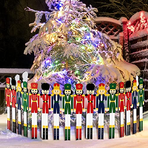 Christmas Wooden Picket Fence Wood Christmas Tree Fence Decoration Nutcracker Figures Fence Decoration King and Soldier Mini Fence for Christmas Wedding Party Garden Home Decor (Classic Style, 4 Pcs)