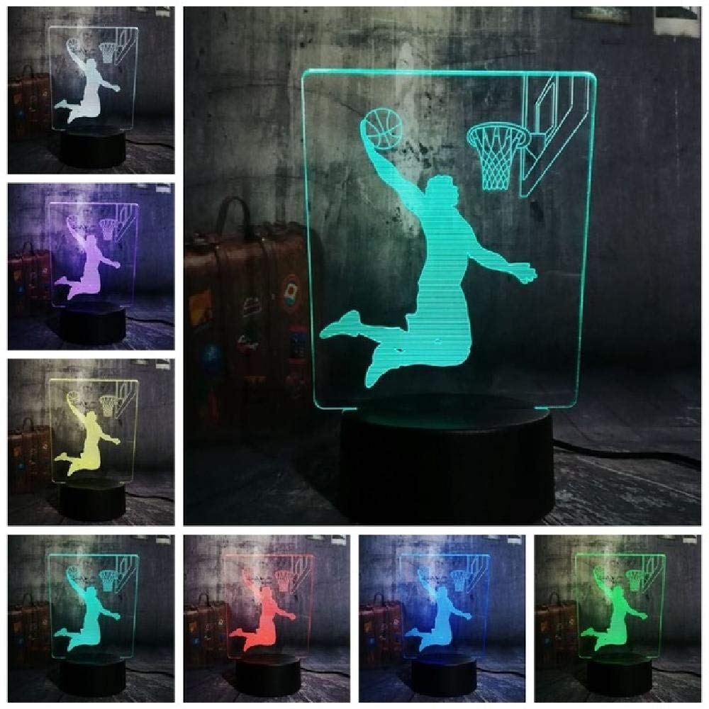 whcct Lámpara moderna Jugador de baloncesto Cool Slam Dunk Sport LED USB 7 Cambio de color Lámpara de escritorio Luz nocturna Niño Niño Hombre Decoración para el hogar