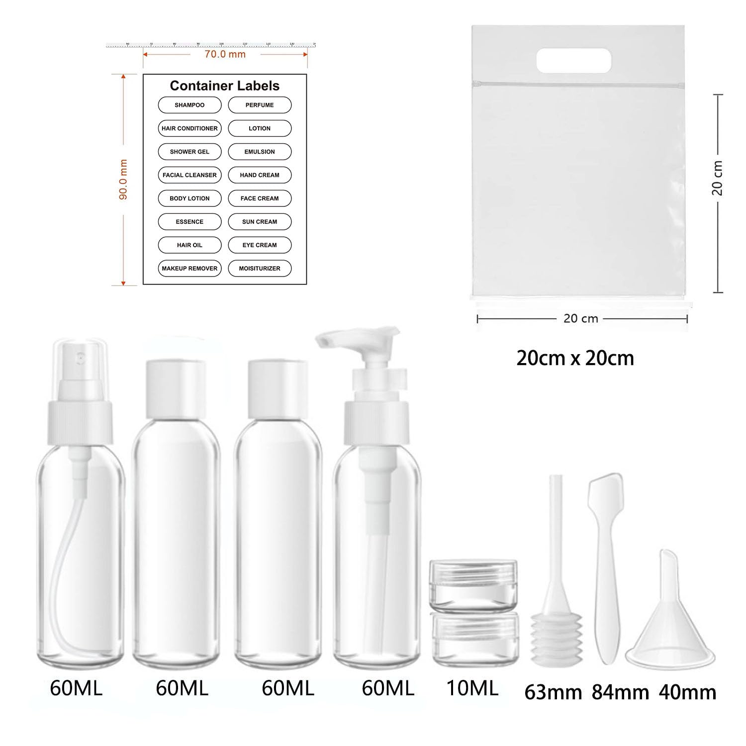 MORICOH 11 PCS Travel Bottles Set including 1 Flight Airport Security Liquid Bag, Travel Accessories - Image 2