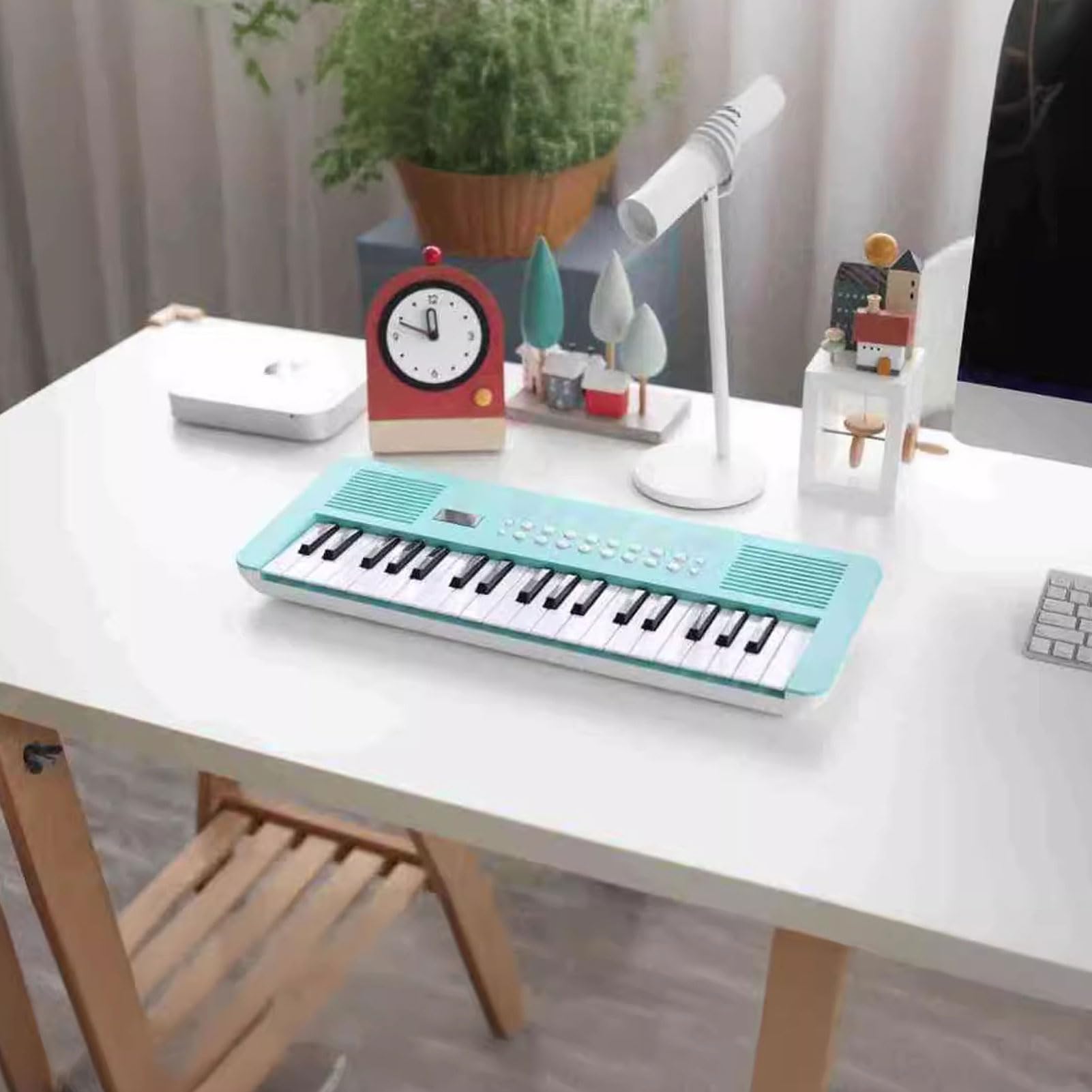 Tastiera Elettronica a 37 Tasti 200 Toni Ritmi 35 Demo Strumento a Tastiera per Pianoforte Digitale Multifunzionale con Microfono per Principianti e Musicisti Esperti (BLUE)