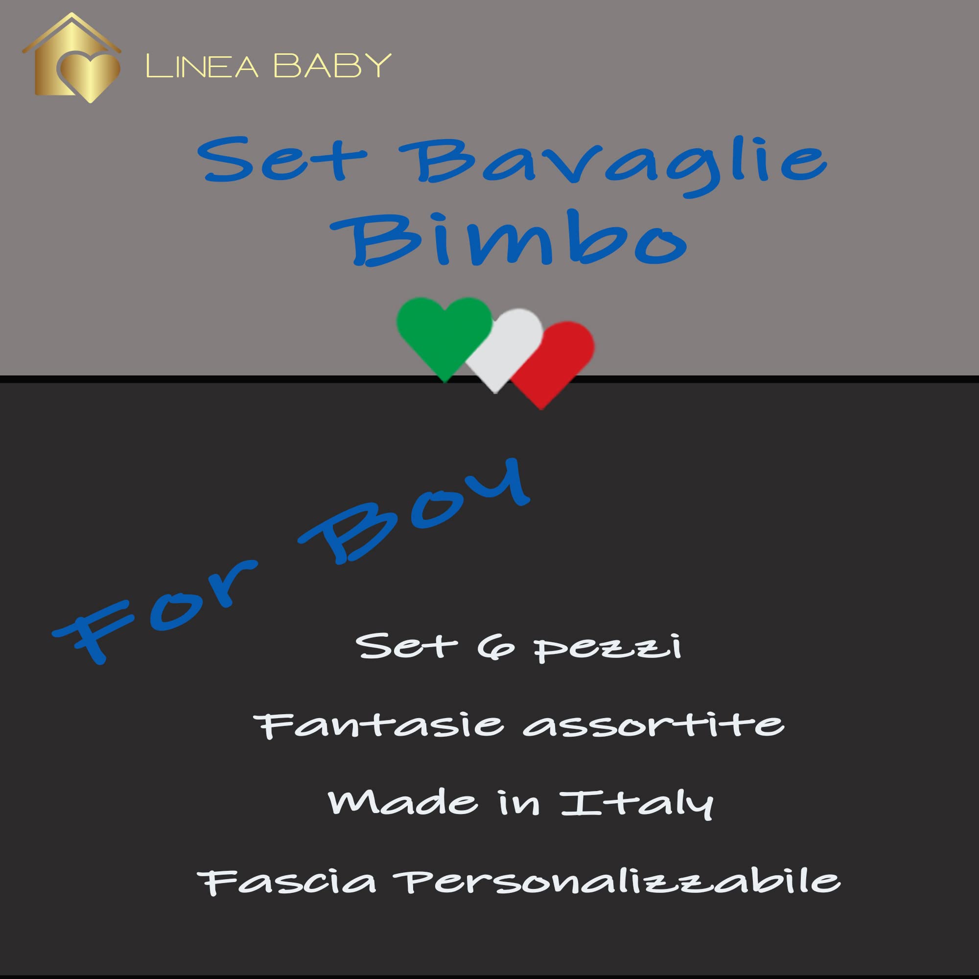 Set 6 Bavaglie Asilo Ricamabili 24x30 cm 100% Cotone Made in Italy