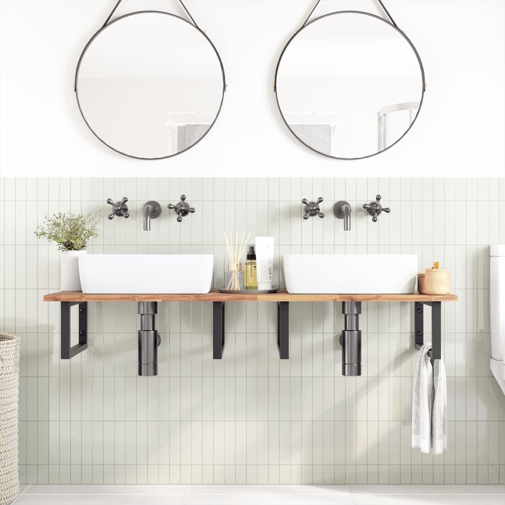 Piano lavabo non trattato, 160 x 50 x 2 cm, in legno massello di acacia, ripiano da bagno, mensola rustica, per bagno, cucina e banco da lavoro, rettangolare