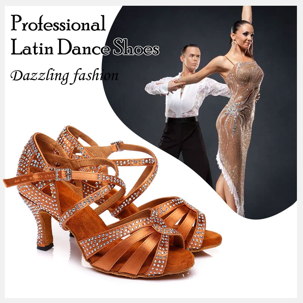 HIPPOSEUS Scarpe da Ballo Latino Americano con Strass Donna Professionale Scarpe Danza Salsa Bachata Tango in Raso,Modello L408