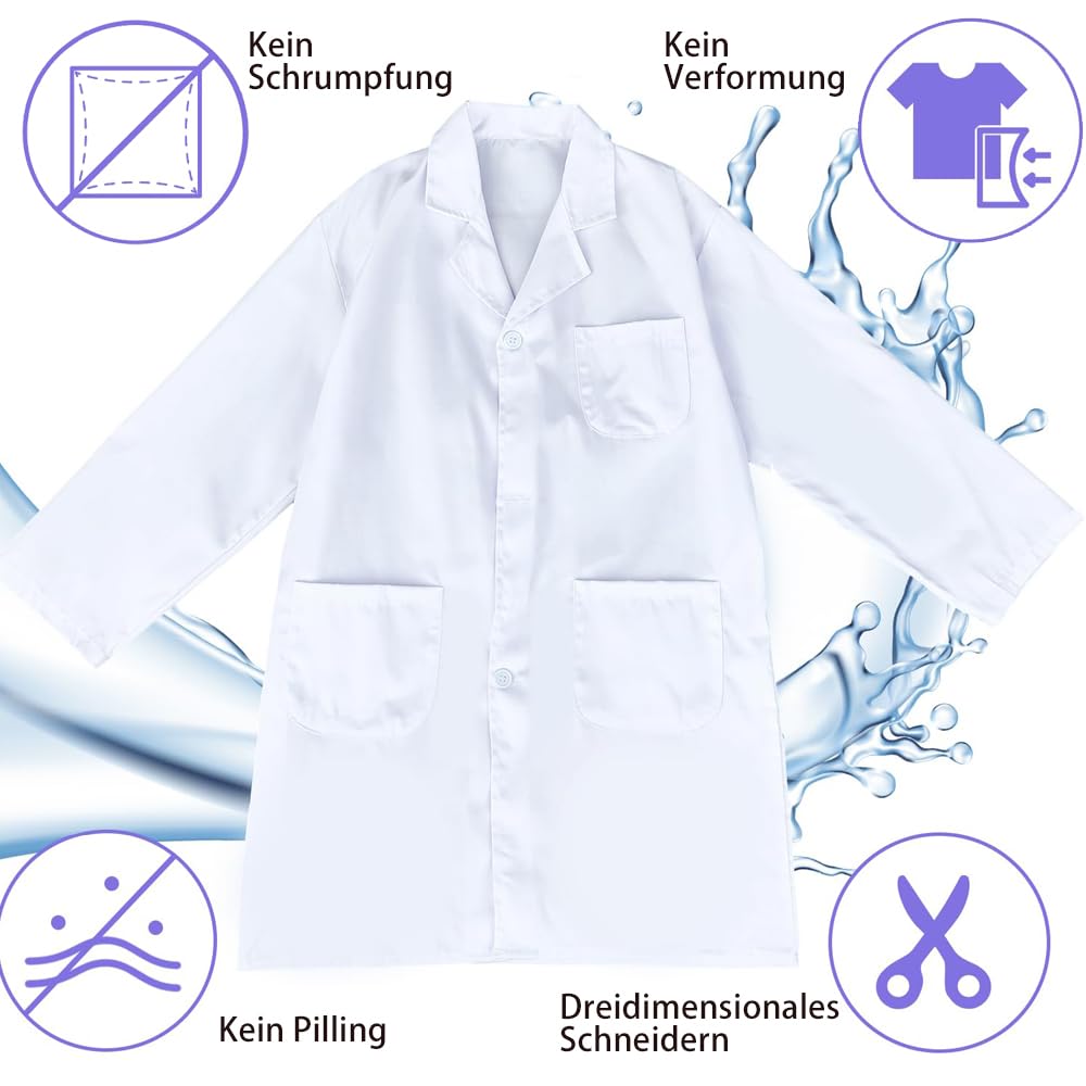 Voarge Biała sukienka do laboratorium medycznego, laboratorium chemicznego dla studentów, pielęgniarki, do szkoły, do pracy Cosplay