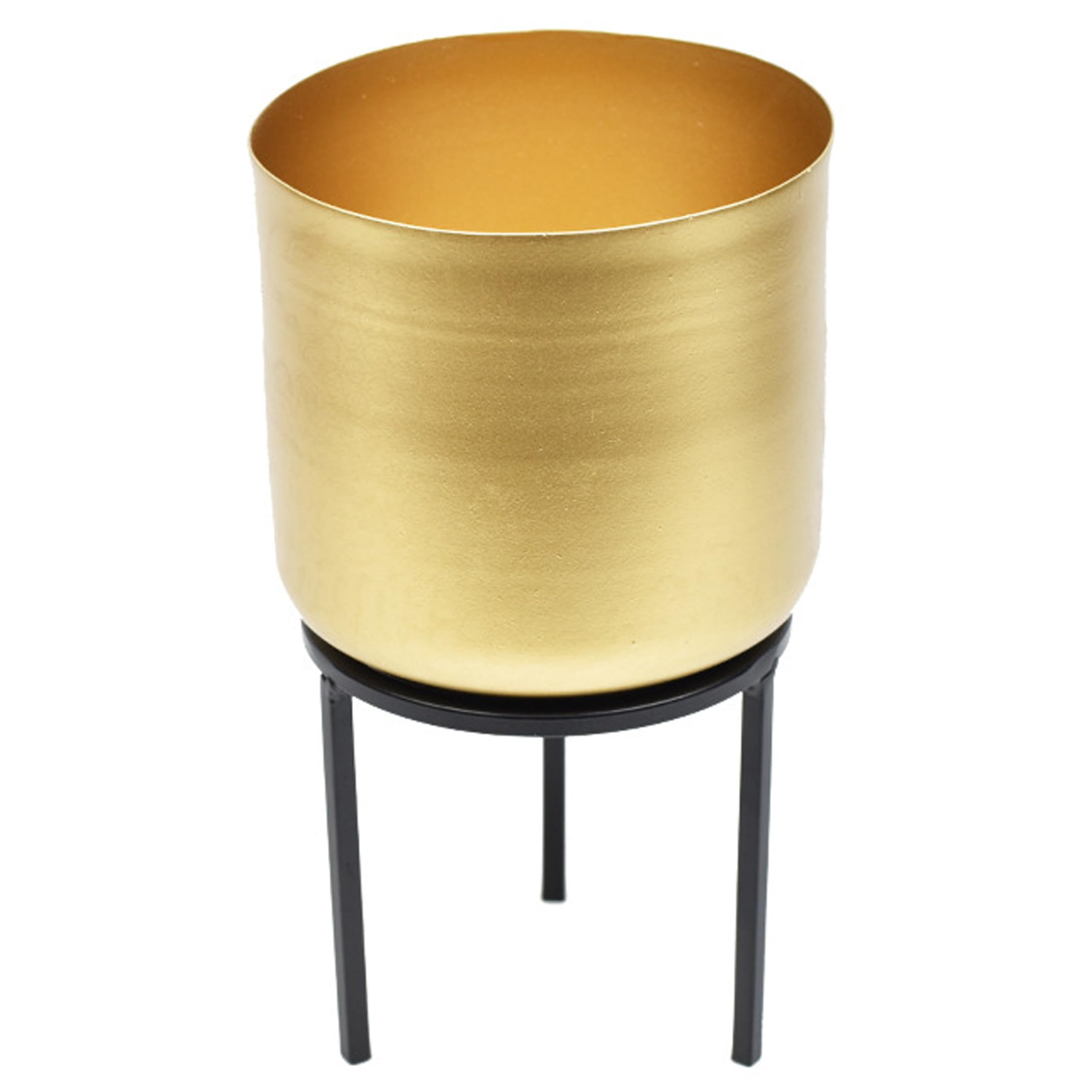 Ameble 5.91x9.84 Inch Minimalist Style Gold Metal Tall Indoor Planter with Stand for Small Medium Houseplants - Gold