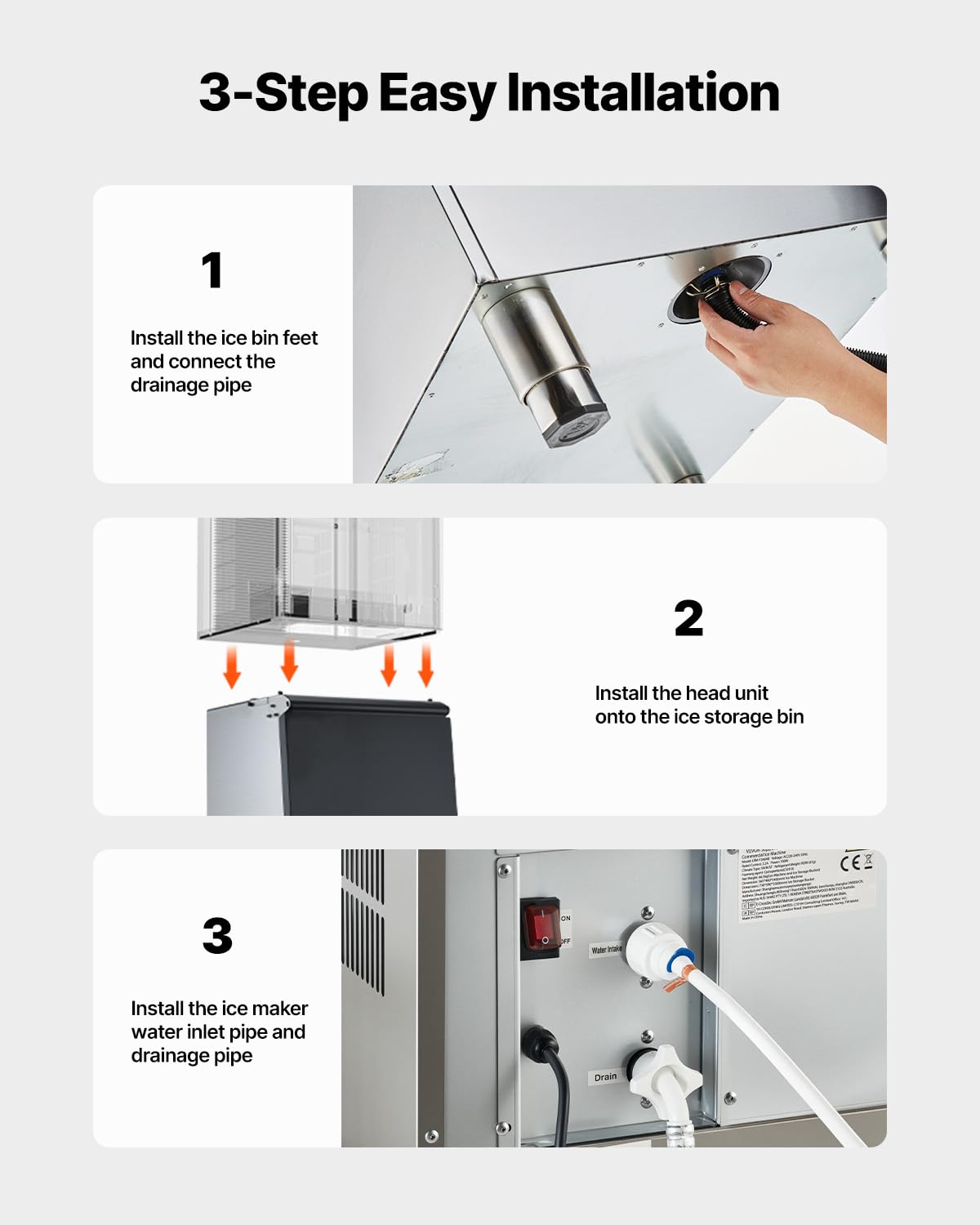 VEVOR Contenitore per Ghiaccio Capacità max. di Ghiaccio max. 113 kg per Bevande Fredde, Contenitore di Ghiaccio Corpo in Acciaio Inox Piedini in Gomma Regolabili Antiscivolo per Ristorante Hotel Bar