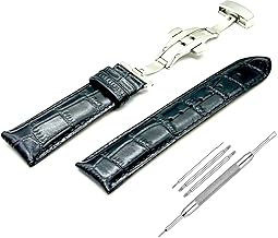 Lineon 22mm Half Padded Premium Leather Mens Watch Strap with ButterFly Lock For Branded Watches Tool and Pins Include
