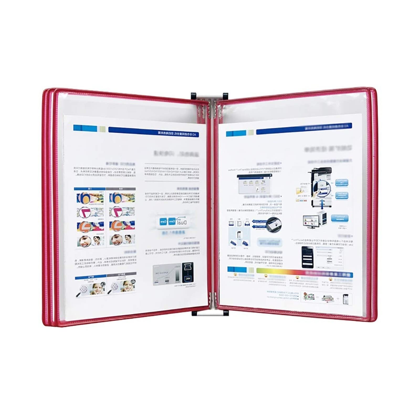 IUokLU Catalog Display Rack, with 5 Display Pockets Wall Mount Reference System, 10 Sheet Capacity Universal Pockets, Wall Display Folder Binder,Folders (Red)