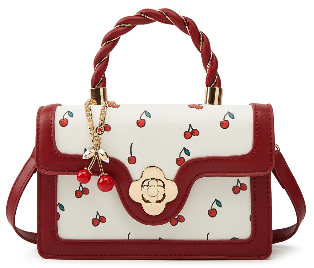 Womens Cute Cherry Vegan Leather Shoulder Crossbody Bag Fashion Purse Small Totes Y2k Handbag Satchel Clutch Gifts