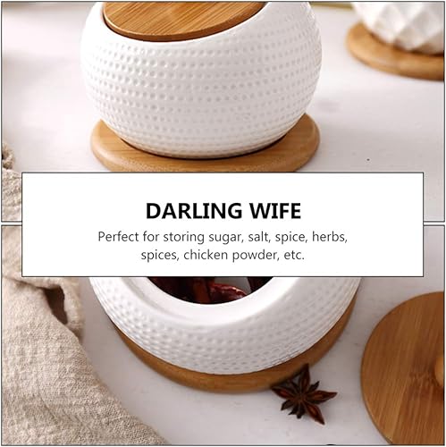 Miniatura 6 de LIFKOME Tarro de condimentos de porcelana para especias con tapas, soporte para tapas, juego de caja de condimentos de cerámica, cuchara de servir,