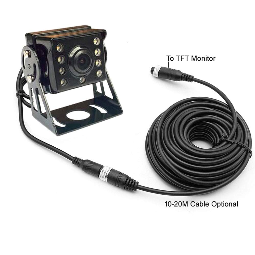 Camara Trasera de Coche, 2×8LEDs Ángulo Visión de 120 ° de Ancho IR Night Vison Cámara de Estacionamiento a Prueba Agua con 15M Cable + 12V-24V 7 "TFT LCD HD Monitor para Autobús/Camión/Remolque/RV