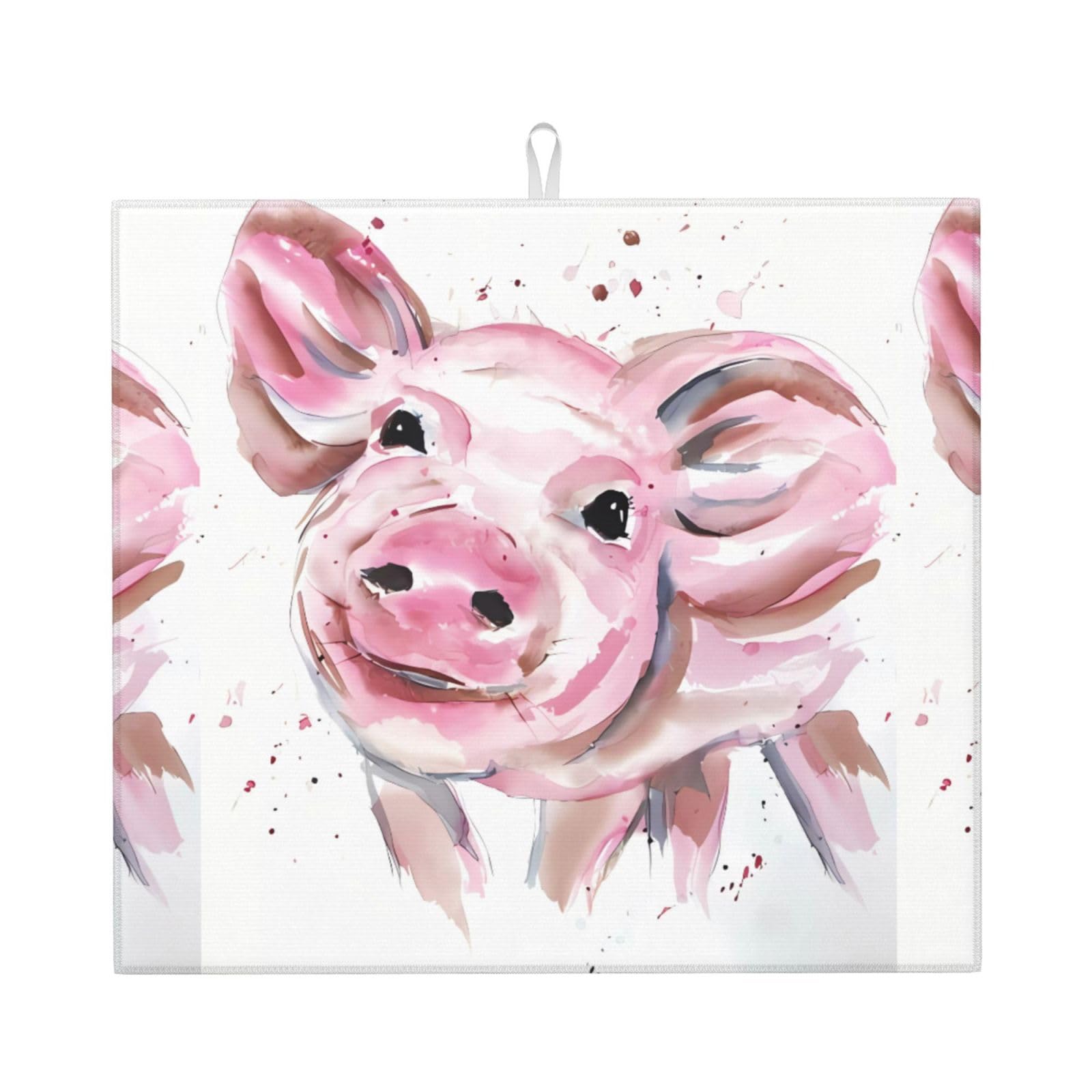 WHJSHOP Watercolor pig art Prints Kitchen Drying Mat - Absorbent Dish Drying Throw with Vibrant Prints, Quick-Dry Countertop Layer for Dishes & Glassware - Non-Slip