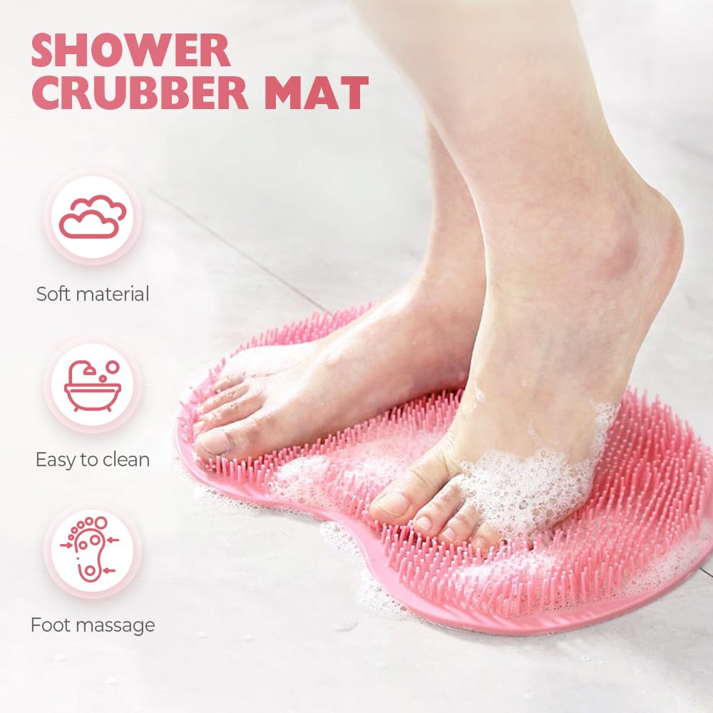 Shower Foot Scrubber Mat with Non-Slip Suction Cups, 2025 Upgraded Shower Foot and Back Scrubber Massage Pad, Foot Cleaner Massage pad, Back Washer Exfoliating Bath Wash Pad (Blue)