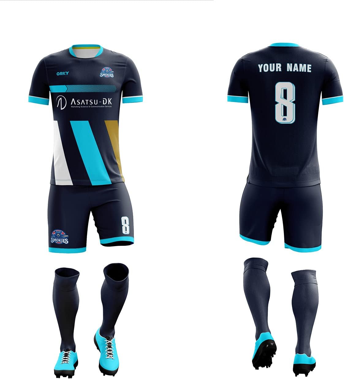 ORKY Custom Made Soccer Jersey Short Set, Kids Customize Name Football School Team Uniform, Boys Girls Futbol Kit