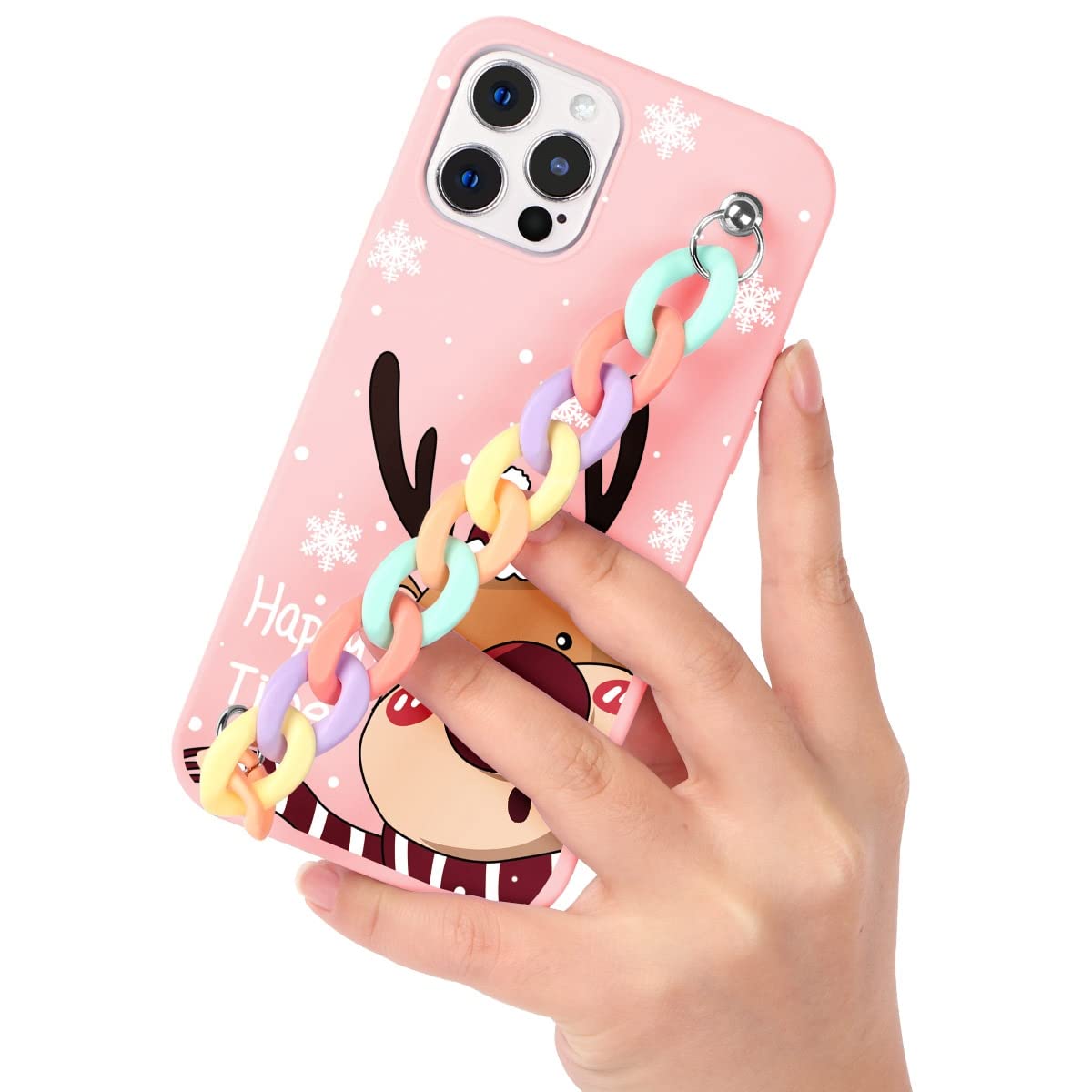 Yoedge 2 Pezzi Natale Cover Bracciale per OPPO A74 (5G)/A54 6,5 con Catena Laccio, Wristband Custodia con Babbo Natale Alce Disegno, Squishy Silicone Antiurto Protezione Case, Alce