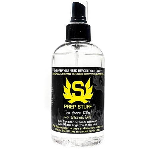 Stencil Stuff Prep Stuff Tattoo Prep Spray, 8oz Pre-Tattoo Skin Cleanser & Stencil Remover, Vegan-Friendly Tattoo Skin Prep Solution for Professional Artists, Removes Oil and Residue